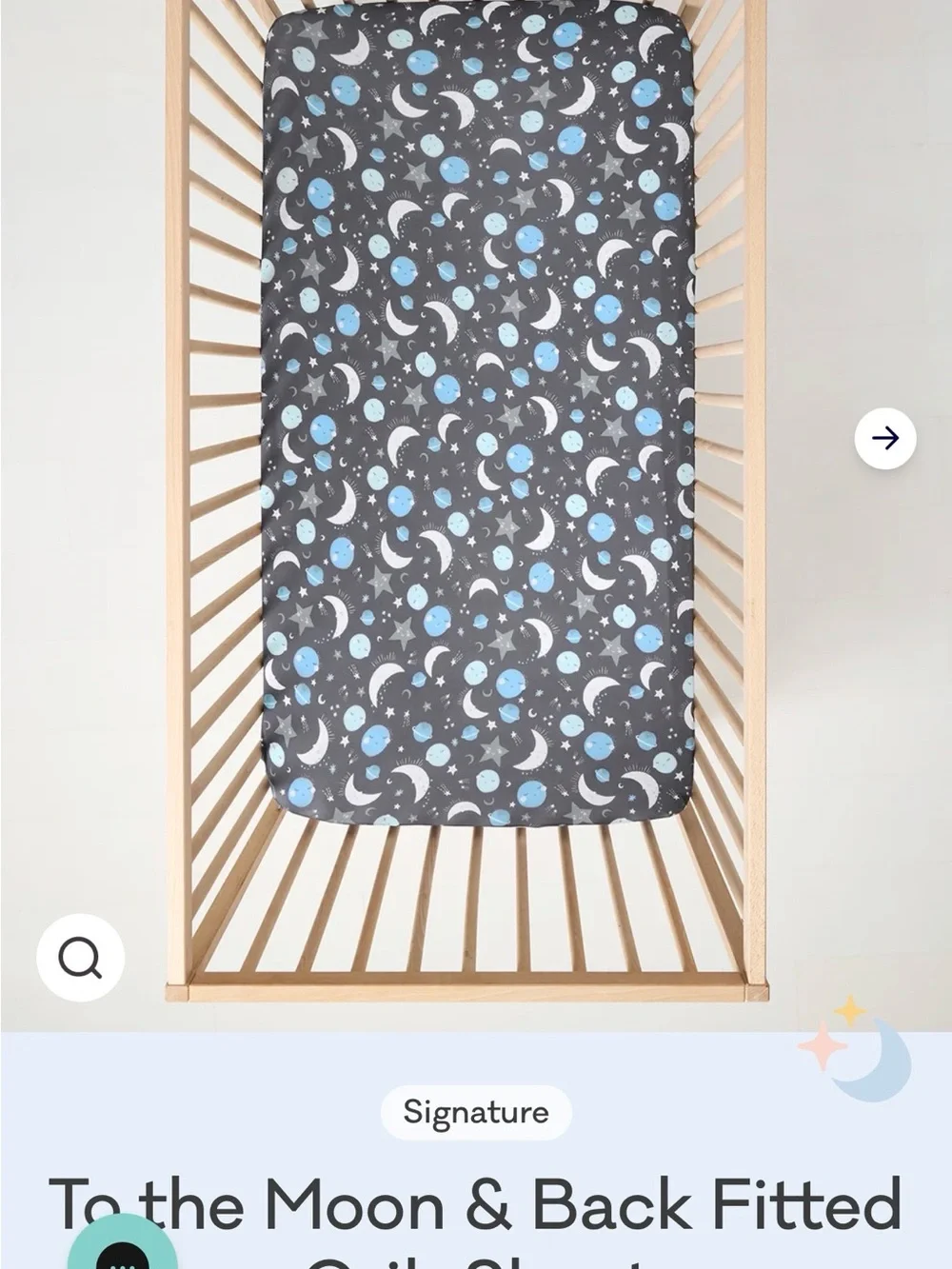 Little Sleepies Moon & Stars Fitted Mini Crib Sheet - Gray, Blue, White